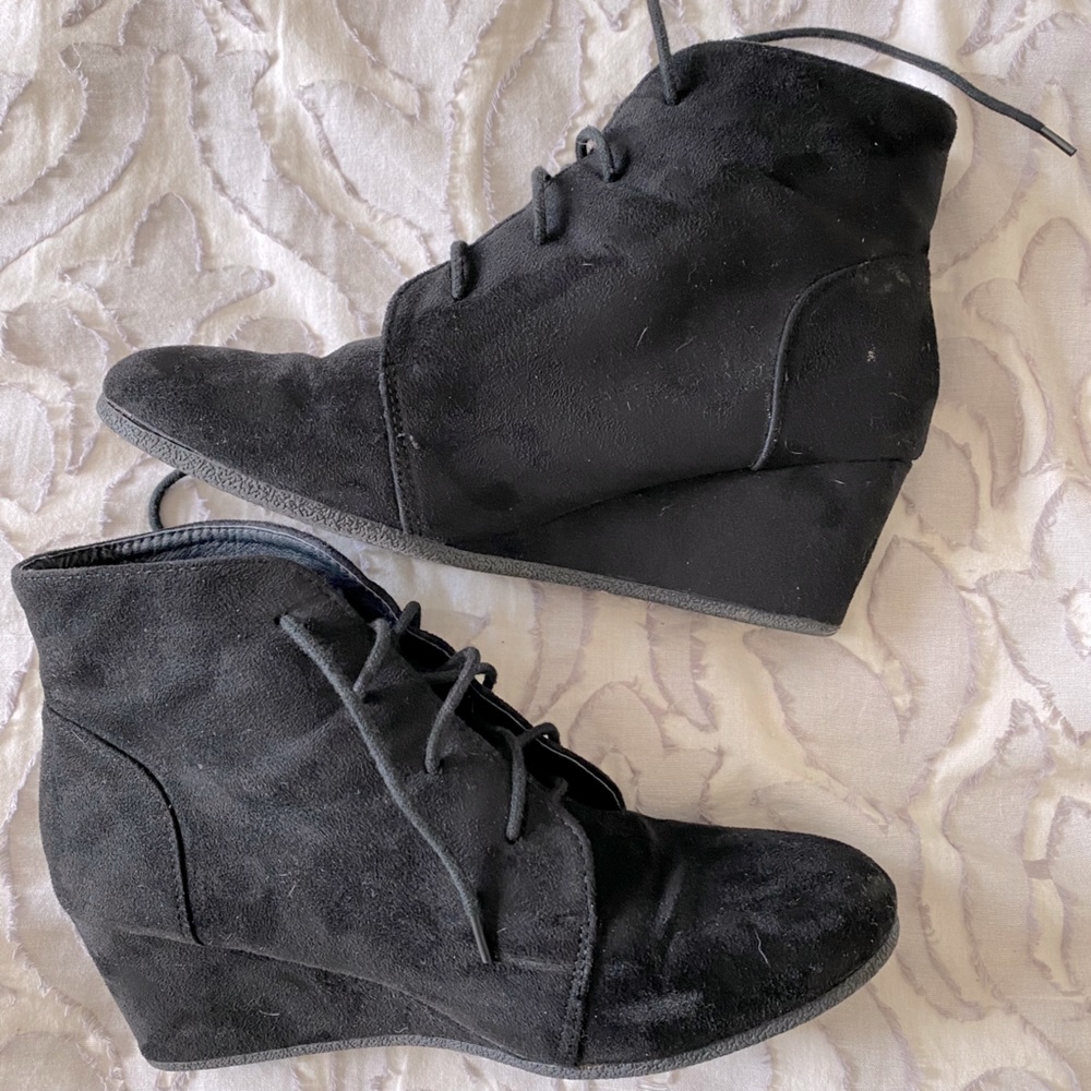 Women’s Black Suede Wedge Booties